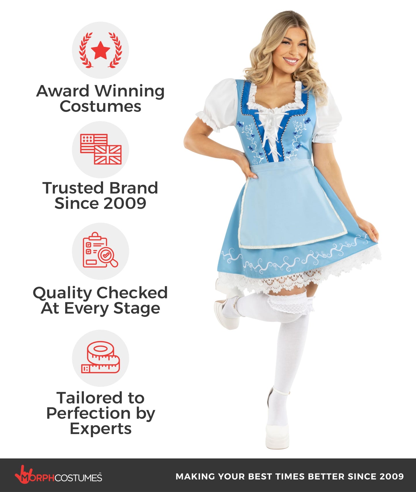 Morph Blue Oktoberfest Outfit Women, October Festival Costume Women, Dirndl Dress Womens Oktoberfest Costume Bavarian M