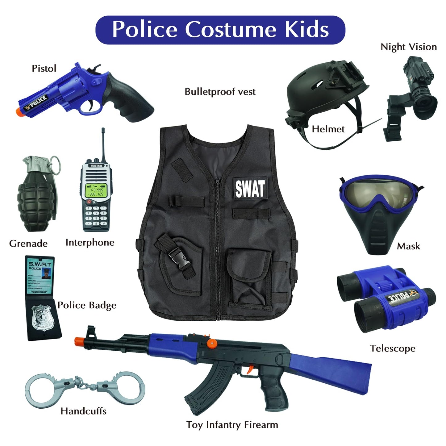 Kids Police Officer Pretend Set Uniform Outfit Role-playing Toys