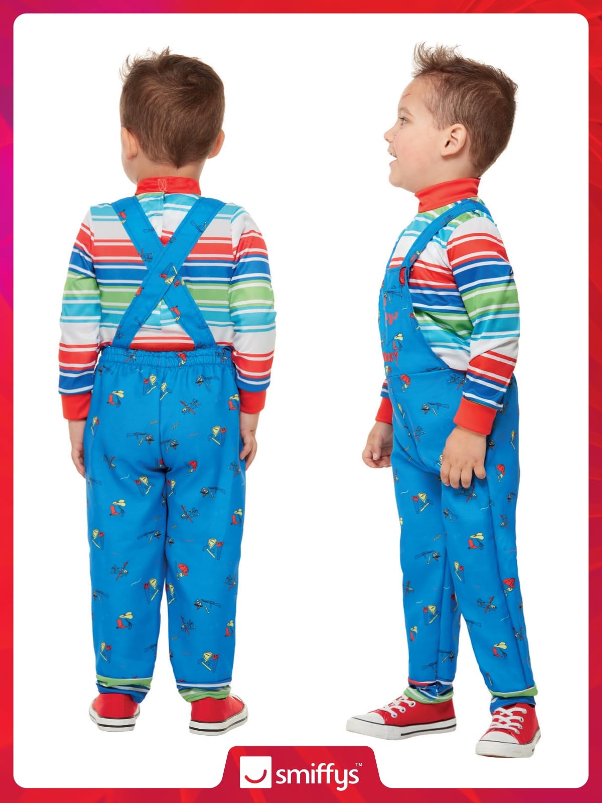 Smiffys Chucky Costume in Blue for Kids, Dungarees and Top, Officially Licensed, Iconic Blue Dungarees and Striped Top, Ideal for Halloween and Matching Family Fancy Dress