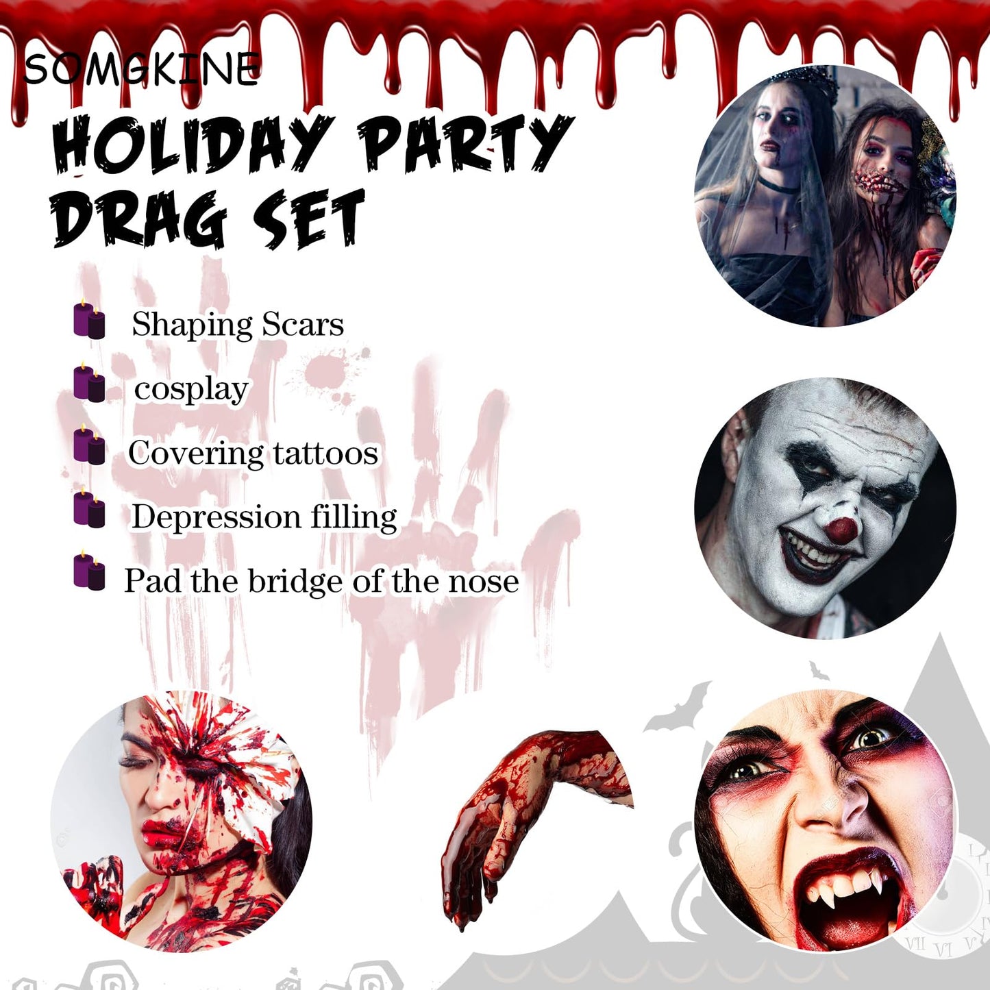 Halloween Makeup Set, Black + White Face & Body Paint, Scar Wax SFX Makeup Kit Washable Fake Blood, Halloween Face Body Paint Oil Sfx Makeup Set, for Halloween Cosplay, Fancy Dress Festivals