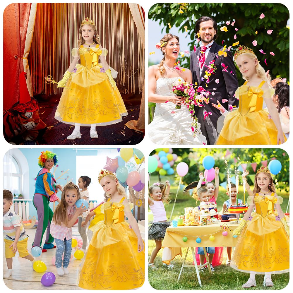 Princess Belle Costume for Girls - Long Yellow Dress Up Outfit (image 7)