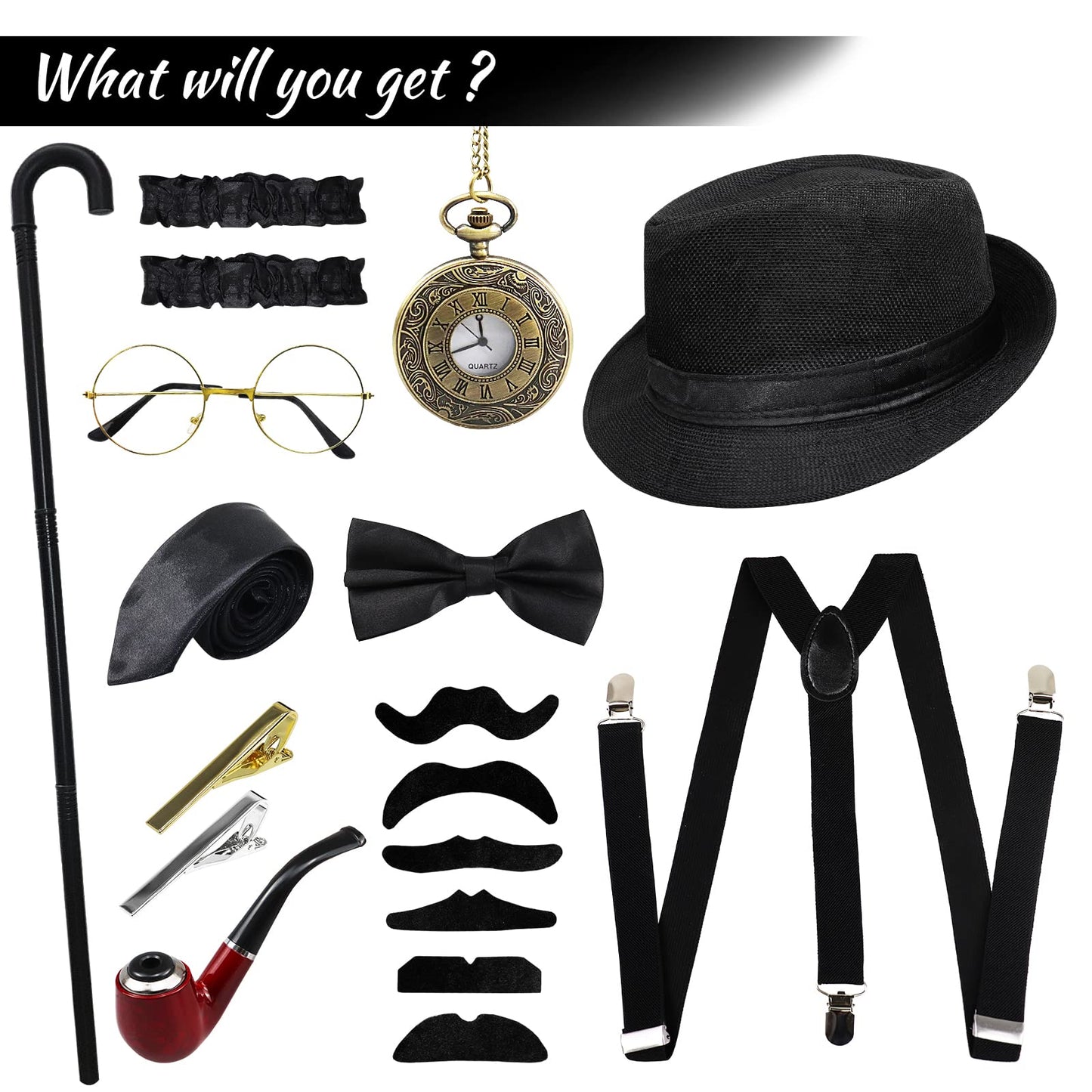 Gatsby Costume Accessories Set - Roaring Retro Gangster Costume