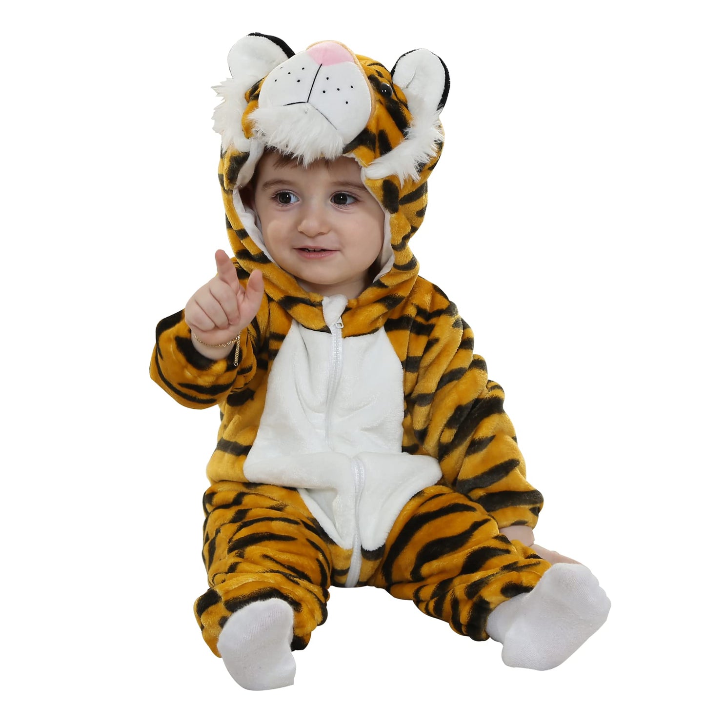 Doladola Baby's Hooded Onesie Cartoon Animal Romper Baby Loungewear Newborn Outfits Jumpsuit(0-3 Months,Tiger)