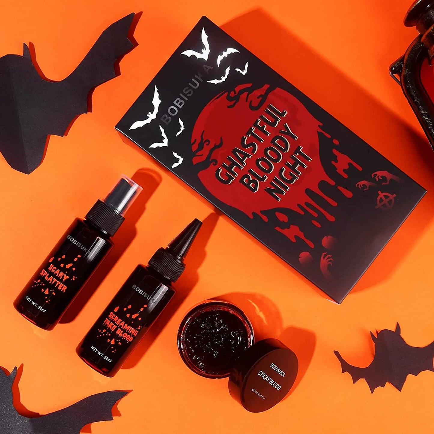 BOBISUKA Halloween Fake Blood Makeup Kit - Realistic Washable Special Effects SFX Makeup Coagulated Blood + Dripping Blood + Spray For Zombie Vampire Monster Cosplay Mouth Clothes Dress Up