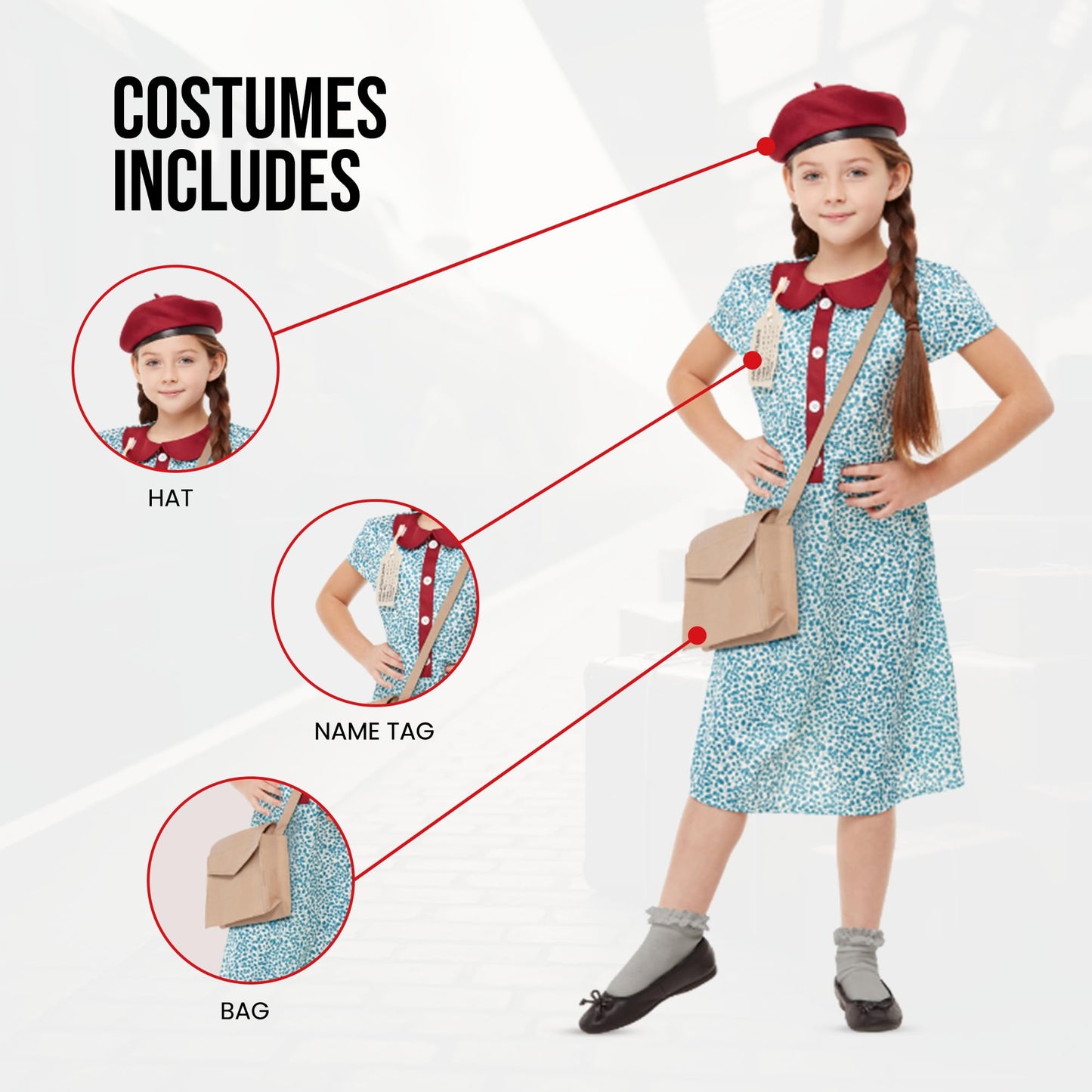 My Illusions Girls Evacuee Costume Medium Blue