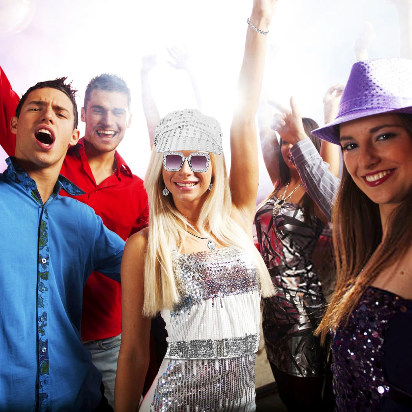 70s Disco Accessories - 70s Fancy Dress Costumes with Sequins Hat (image 4)