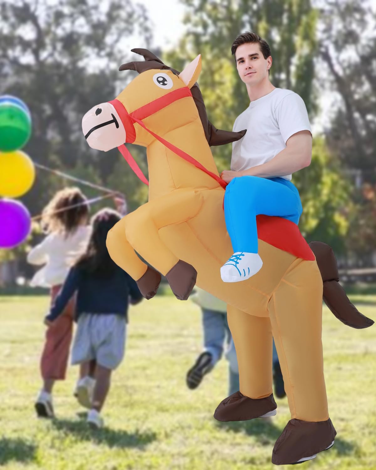 BESTSIGHT Inflatable Horse Costume Adult Inflatable cowboy Costumes Adult Size Ride On Blow up Costumes for Adults Women Men Inflatables Fancy Funny Suit for Halloween Christmas Carnival Party