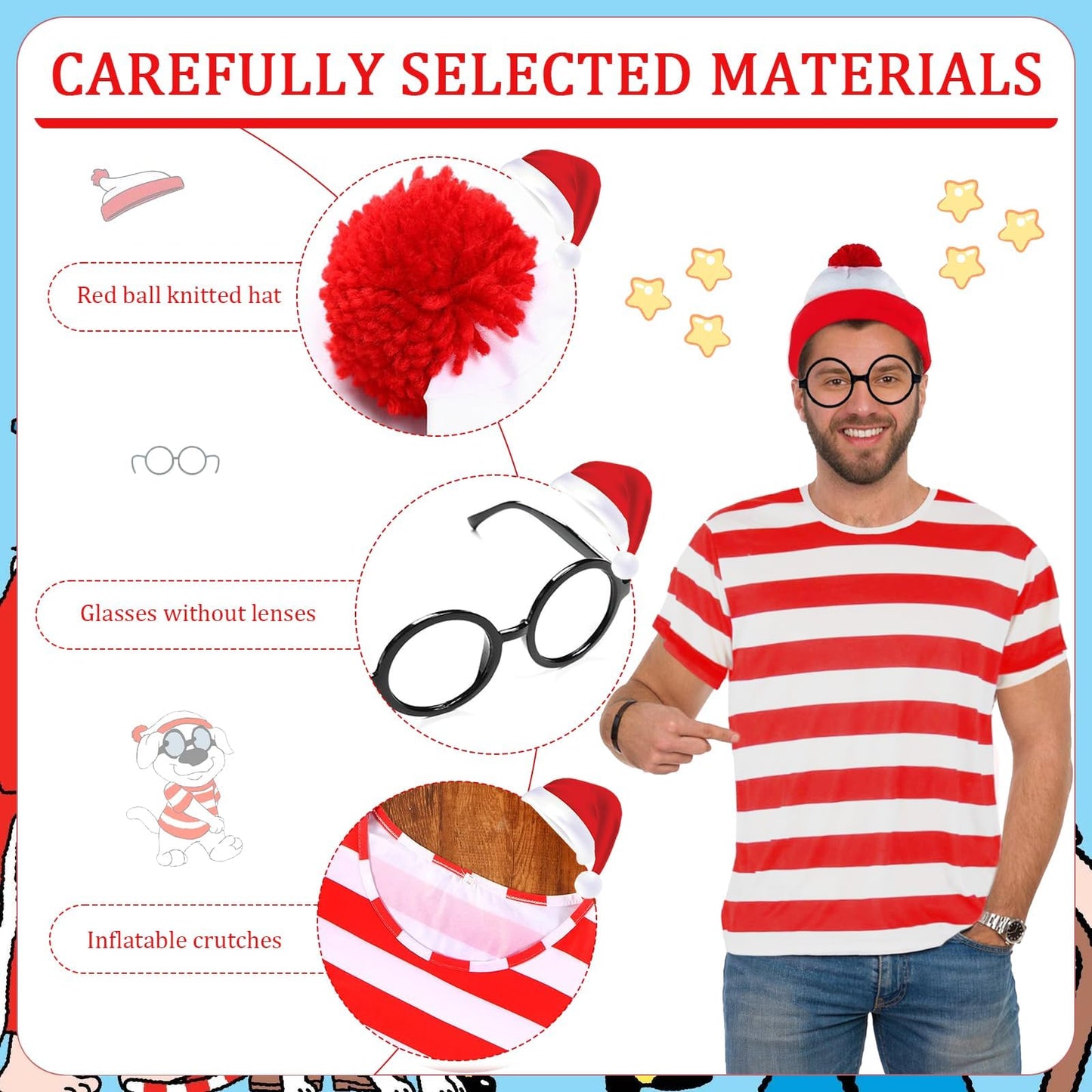 Red & White Striped T-Shirt Set for Adult - Wally Costume (image 3)