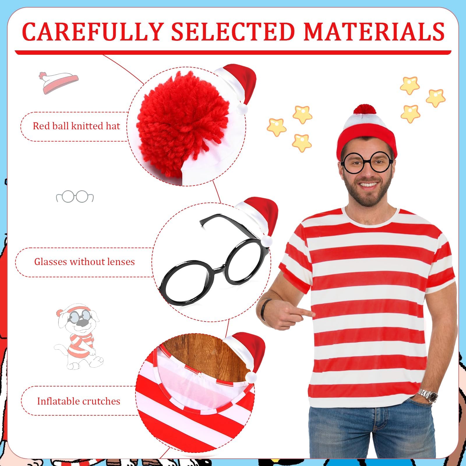 Red & White Striped T-Shirt Set for Adult - Wally Costume (image 3)