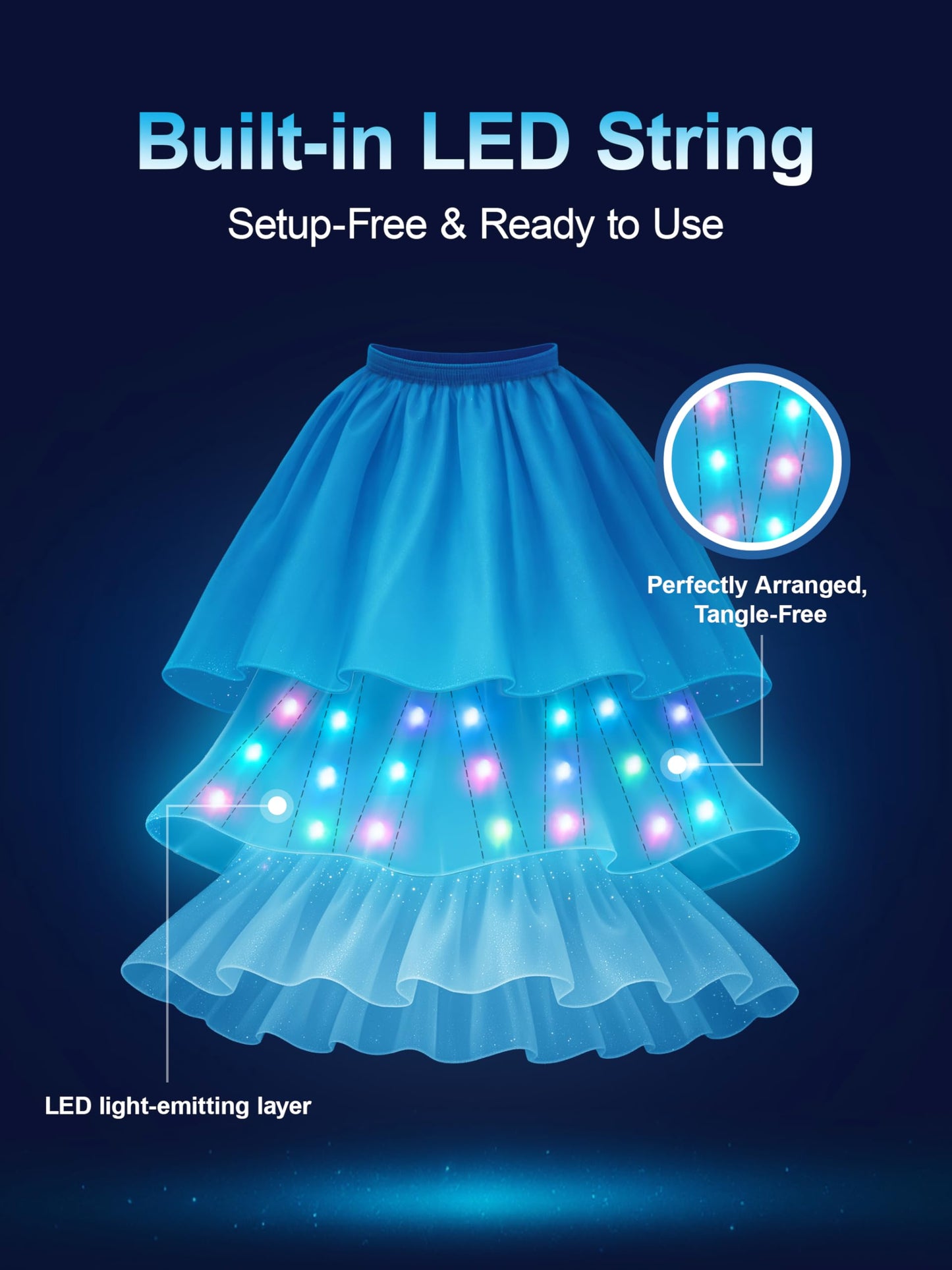 BLINGCOS Princess Costumes for Girls with RGB LED Lights, Princess Dress Up Clothes Music Sync & App Control, Girls Dress Up for Halloween, Christmas, World Book Day, 110