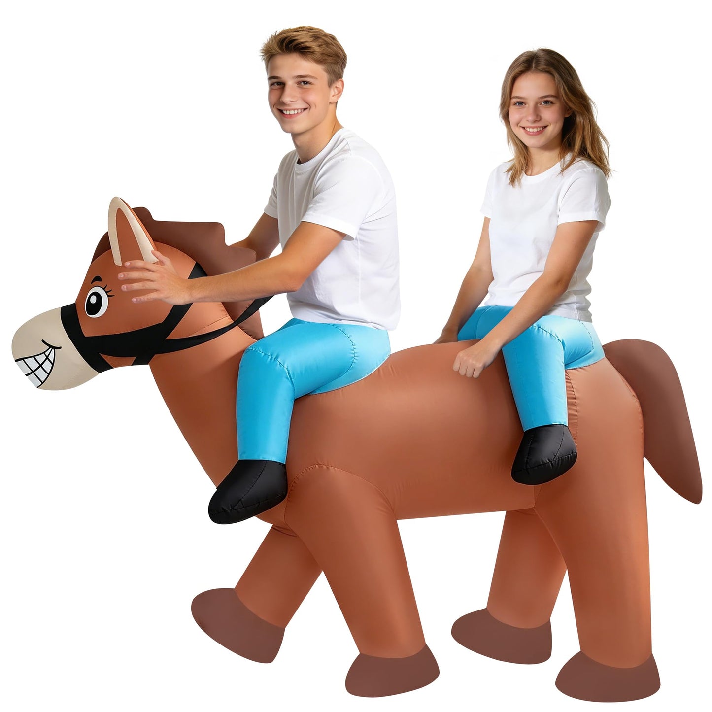 AkieBy Inflatable Double Rider Horse Costume for Adults, Funny 2-Person Ride-On Tandem Horse Blow Up Suit for Halloween,Cosplay,Party,Christmas,Birthday