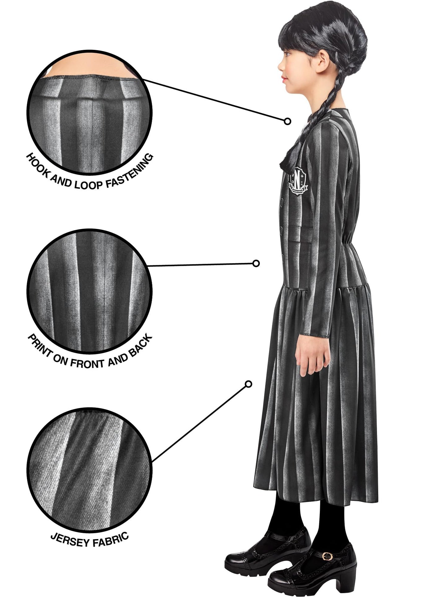 Rubies Official Wednesday Addams, Wednesday Nevermore Child Costume, Kids Fancy Dress, Size 11-13 Years Halloween