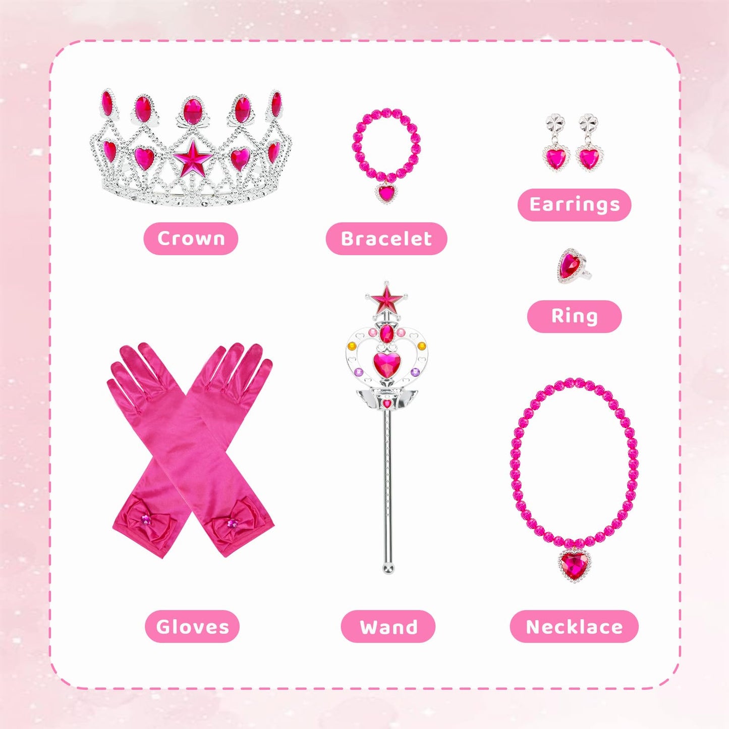 MELAND Princess Costumes for Girls, Sleeping Light Up Princess Dress Up for Girls Age 3-10 Years, Rose Pink Fancy Dress for Kids & Toddlers Birthday Party Costumes (M)