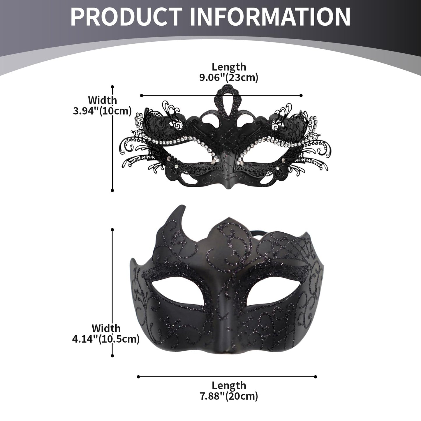 Masquerade Mask Couples Set: Black Rhinestones Metal Cosplay (image 4)