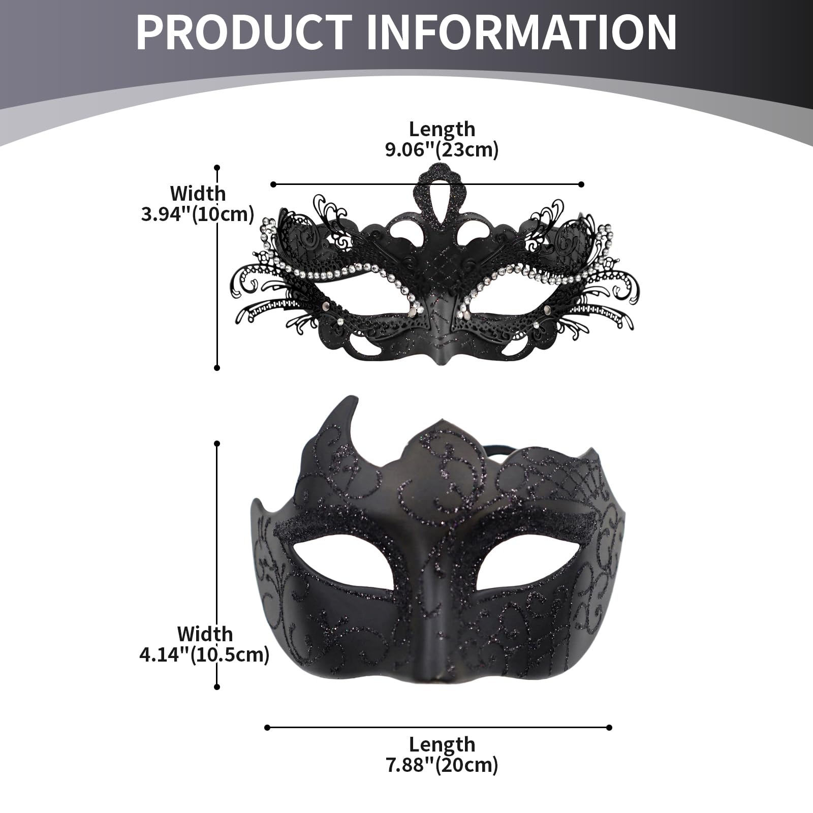 Masquerade Mask Couples Set: Black Rhinestones Metal Cosplay (image 4)