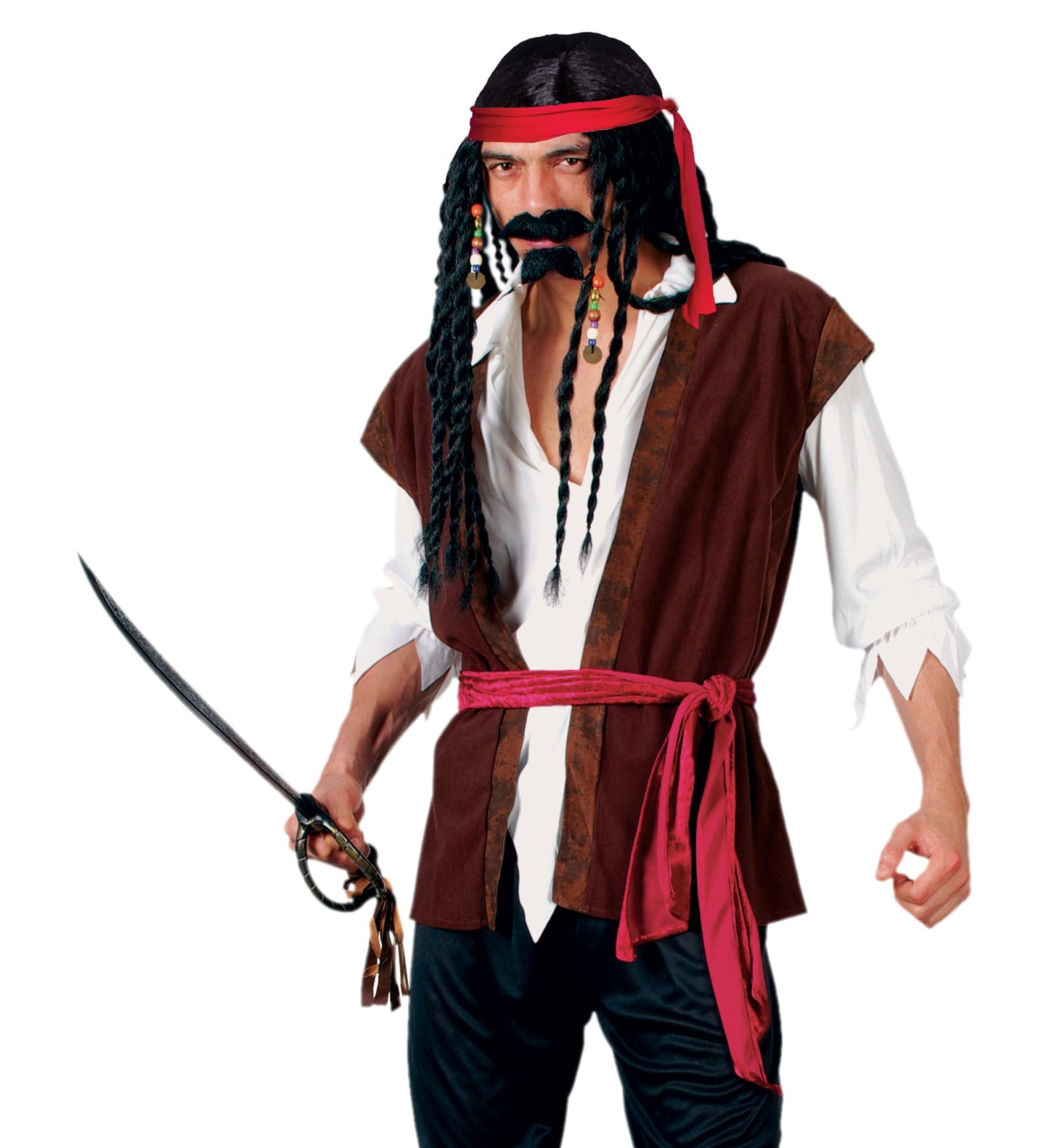 Mens Caribbean Pirate Fancy Dress Costume - Adult Buccaneer Outfit