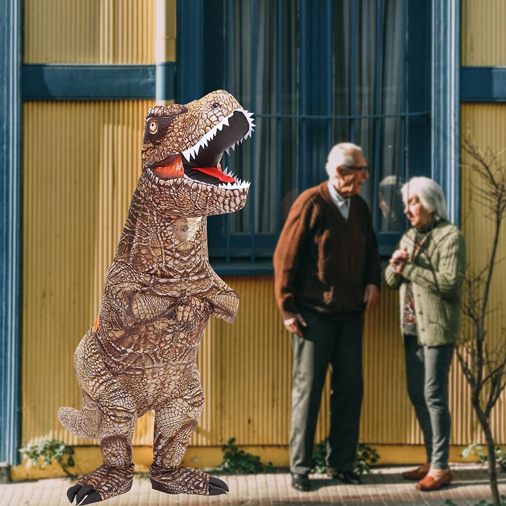 KOOY Dinosaur Costume Adult Inflatable Raptor Onesies Blow Up T-rex Dino Full Body Funny Halloween Costume for Men Women Teens