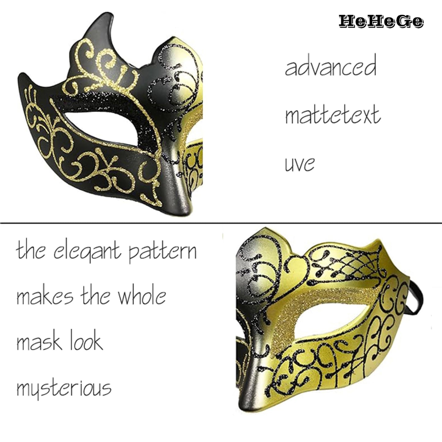 HeHeGe 2 Pcs Masquerade Mask, Lace Half-FaceMasks, Masquerade Masks for Couples,Sexy VenetianCarnival Masks, for Masquerade Venetian Carnival Party Dress Halloween Masks (Gold)