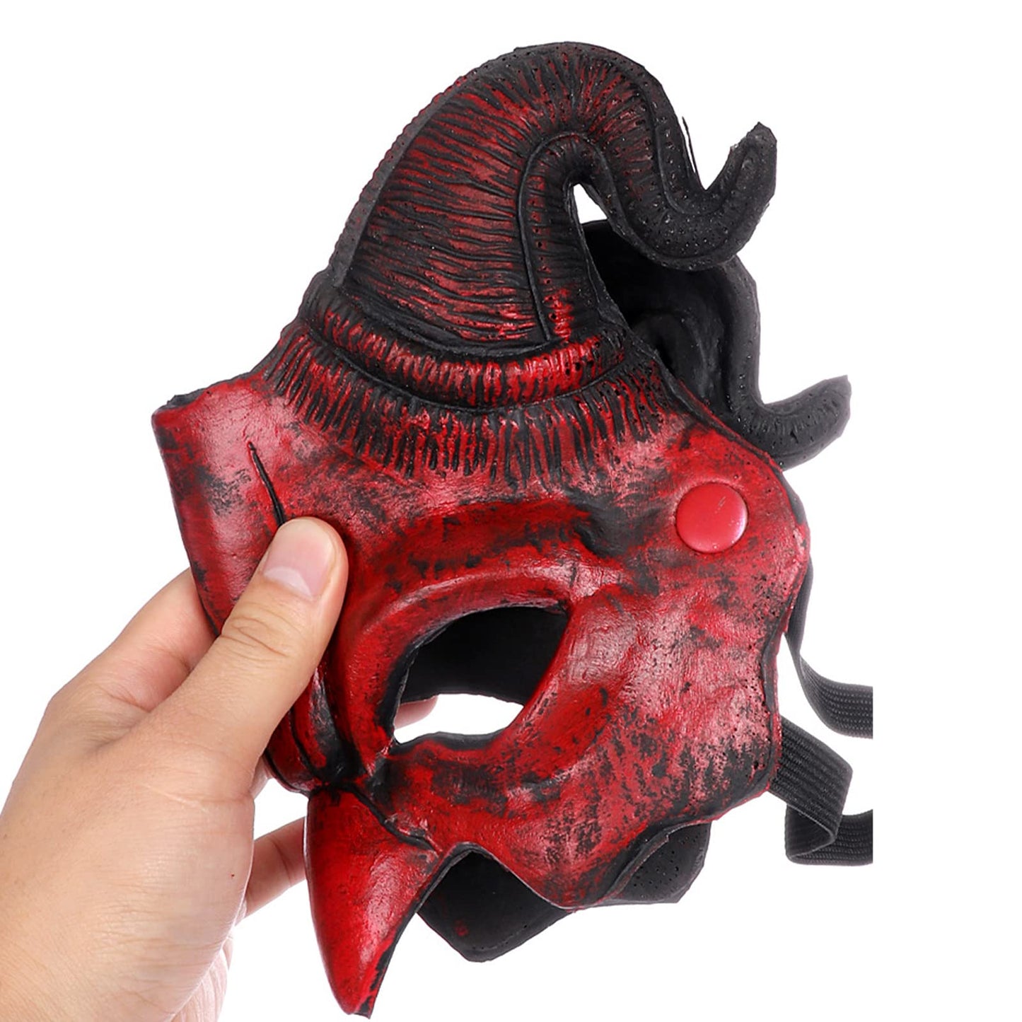 Faxianther Scary Red Devil Mask with Ram Horns, Men Women Horror Demon Evil Cosplay Halloween Mardi Gras Animal Goat Buffalo Costume Half Face Mask Party Spook House Decoration Prop Supplies