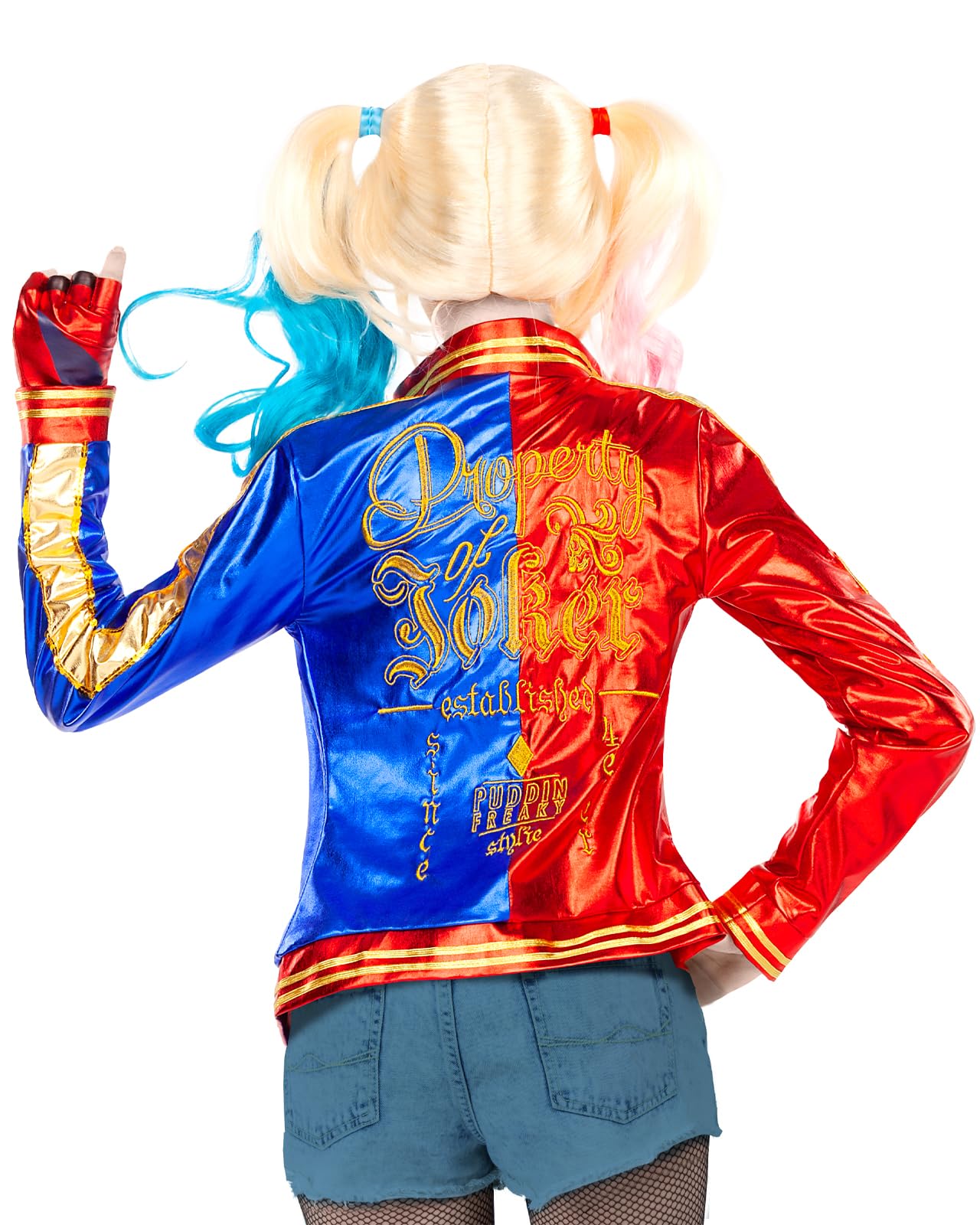 Funidelia Official Harley Quinn Costume Kit - Suicide Squad for Women, Includes T-Shirt and Jacket, DC Comics - Outfit for Adults for Carnival and Halloween - Size XS Blue