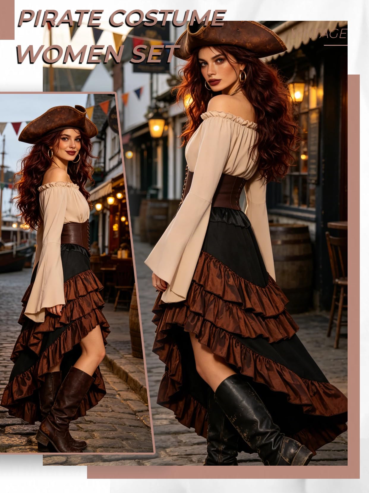 Pirate Costume Adult Women Medieval Pirate Fancy Dress Retro
