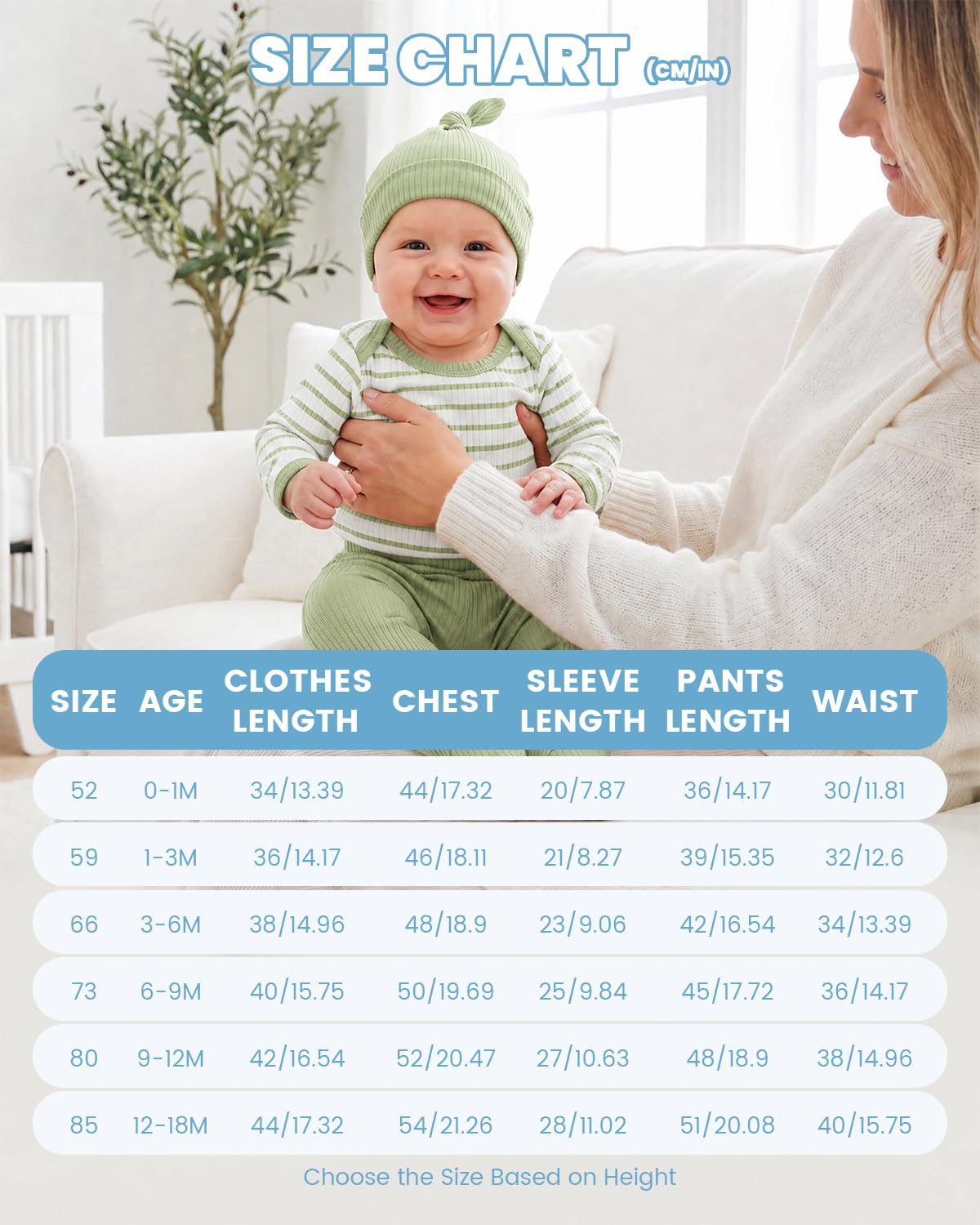 JiAmy Newborn Baby Boys Clothes 3Pcs Infant Long Sleeve Cotton Stripes Romper + Pants + Hat Clothing Set Baby Bodysuits Outfit for 0 Months Light Green