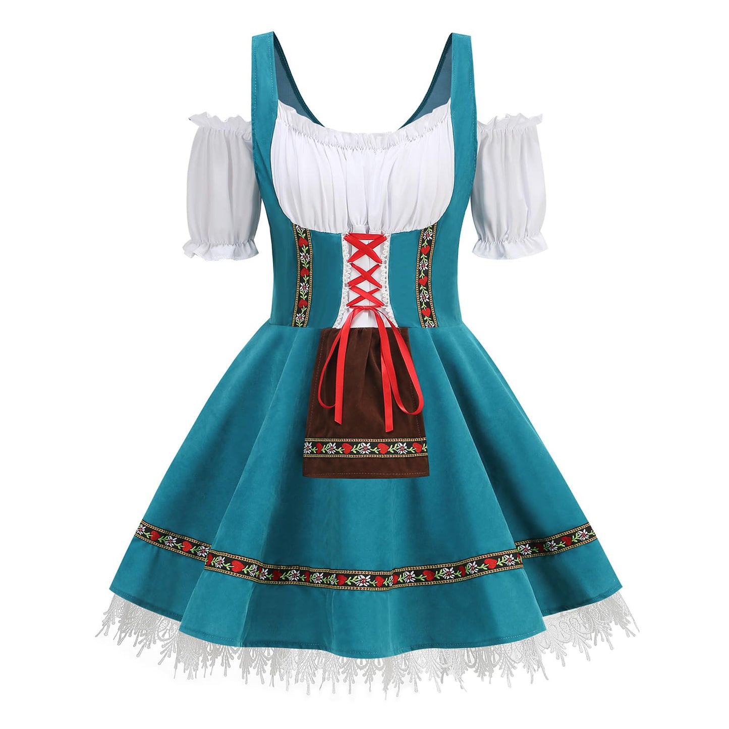HAPNBCELE Oktoberfest Costume for Womens, German Dirndl Dress One-Shoulder Traditional Bavarian Carnival Halloween Outfits (Cyan Blue, Large)