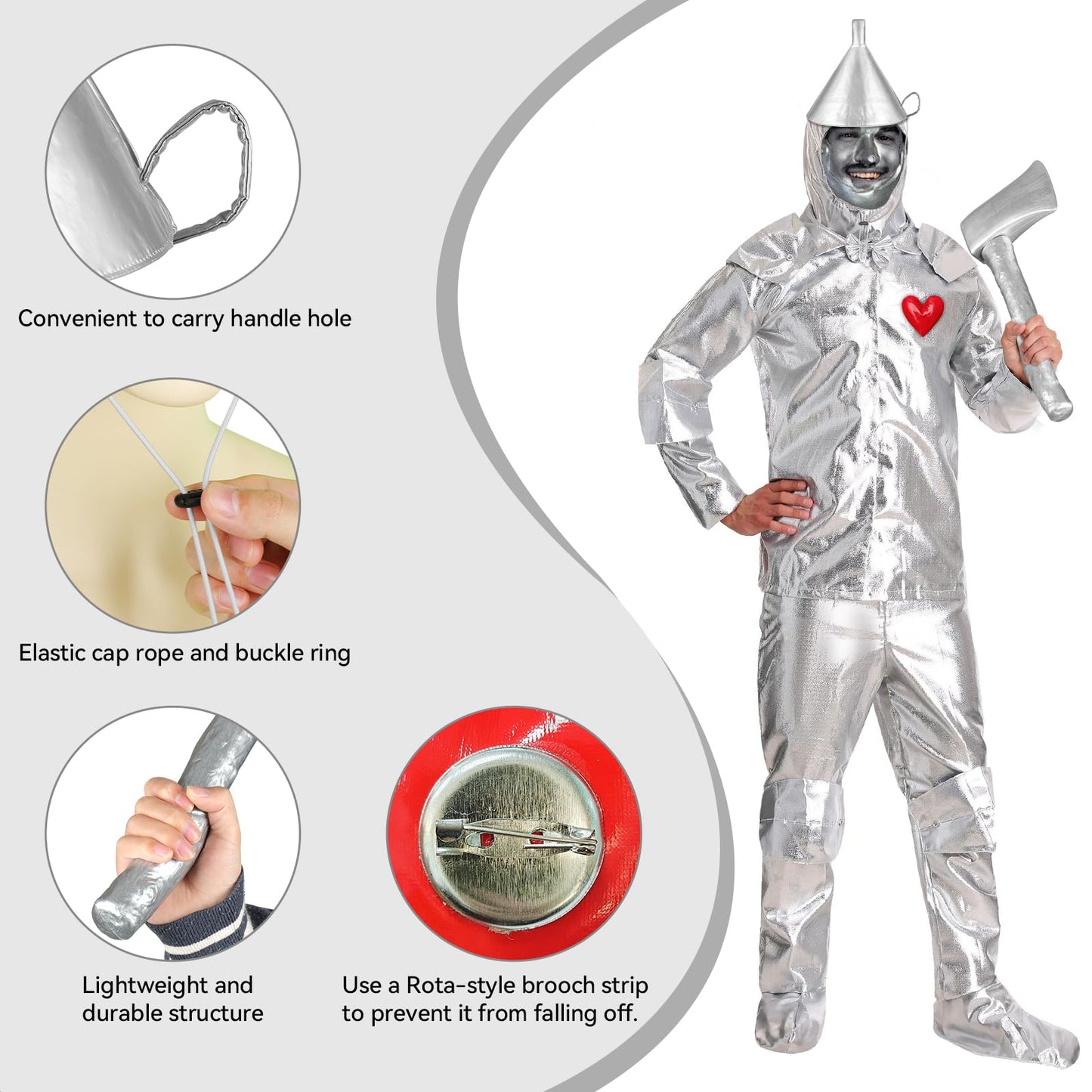 Spinosaurus 3 Pcs Tin Man Costume Accessories for Adult,Kids Plastic Axe Funnel Hat Heart Brooch Halloween Dress Up Costume Accessories Tin Man Outfits