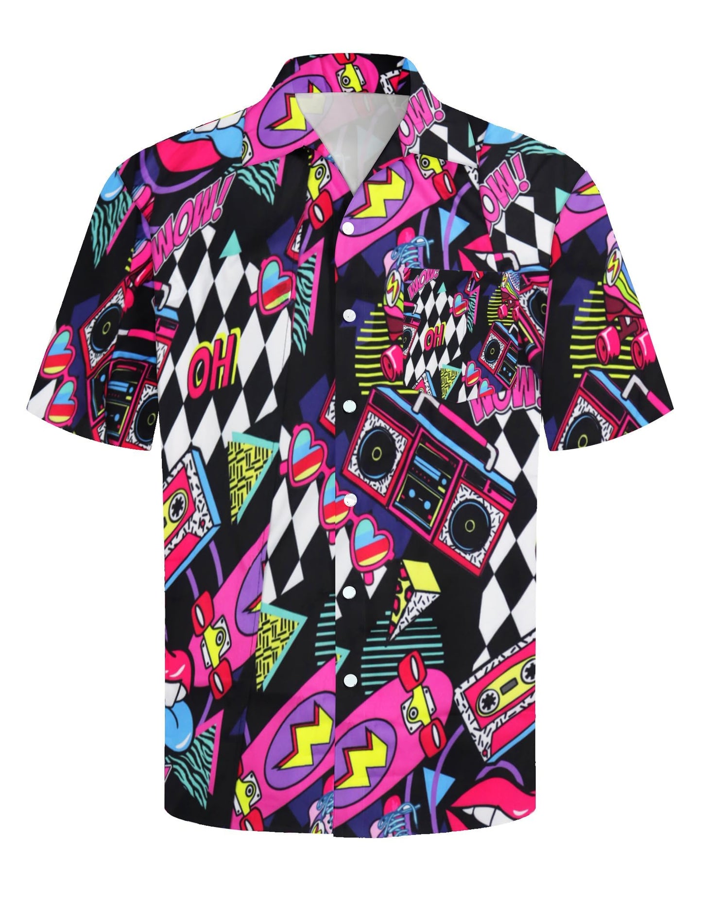 hohololo 80s Vintage Shirt for Men 70s Disco Shirt Party Costume Men's Retro Classic Hawaii Shirt（Multicoloured-B,XL