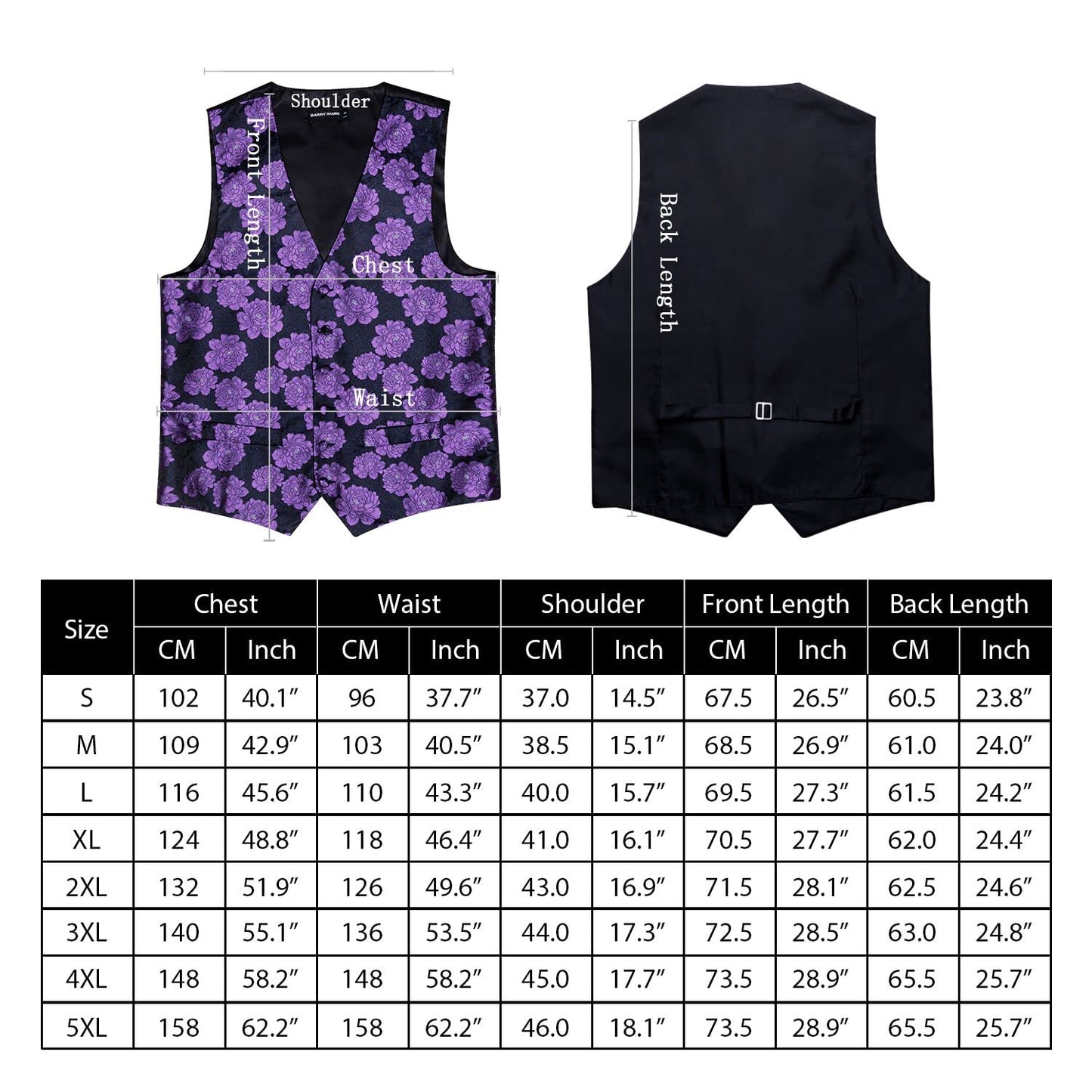 Barry.Wang Mens Paisley Black Gold Waistcoat Flower Jacquard V-neck Suit Vest Set for Wedding