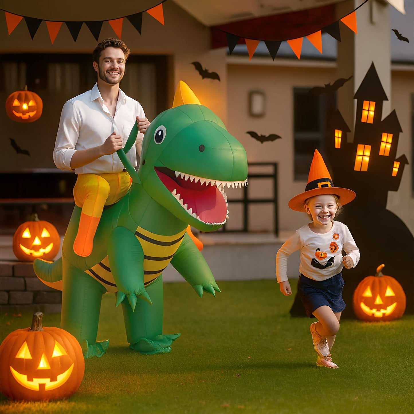 VICBAY Kids Inflatable Dinosaur Costume,Riding T-Rex Air Blowing up Funny Fancy Dress Party Halloween Costume Party Cosplay Fancy Dress Outfit (4.92ft -6.23ft)(A)