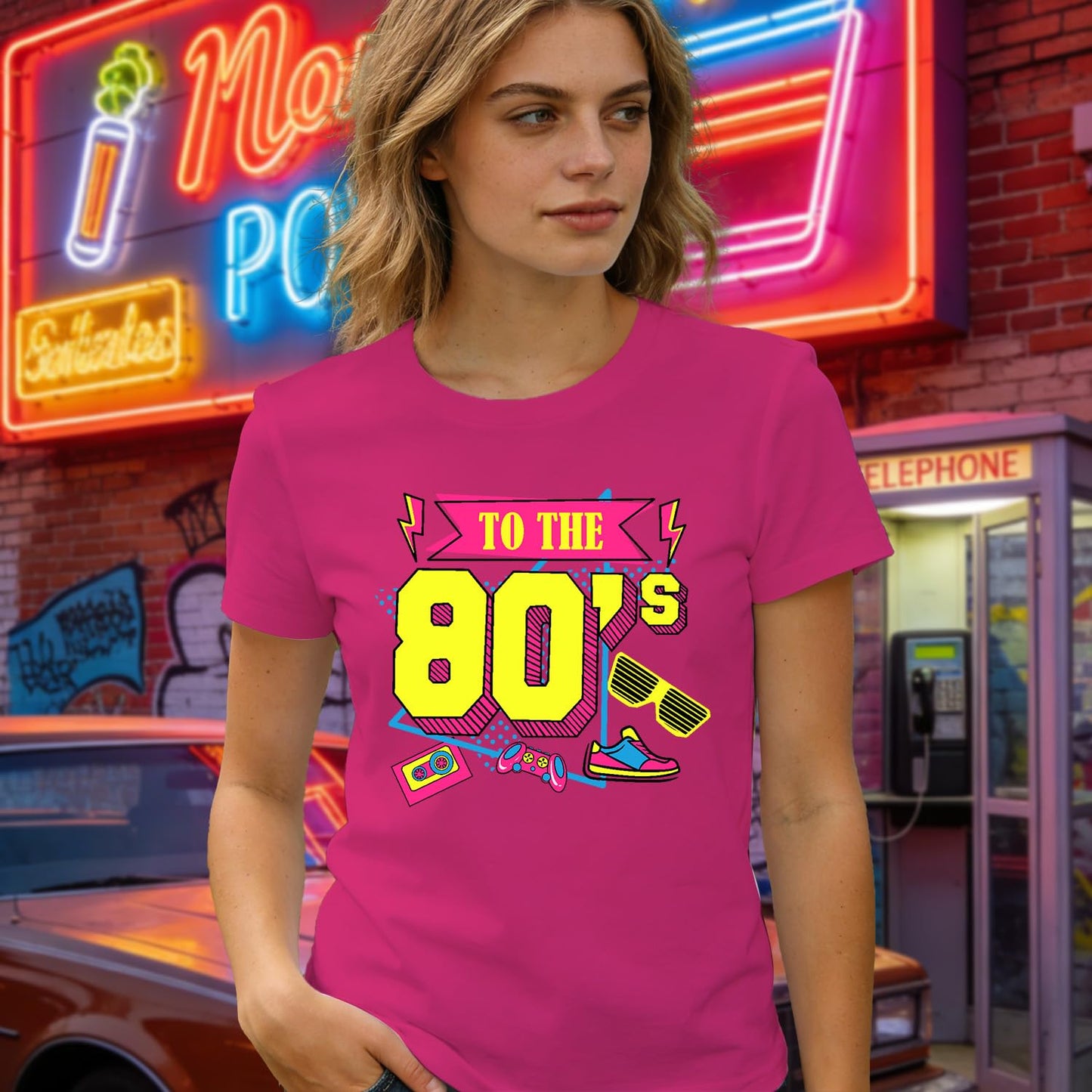 Cutesong Vintage 80s Shirts for Women Retro 1980 Party Outfits Vibrant Retro to The 80s Print tee top Rosered