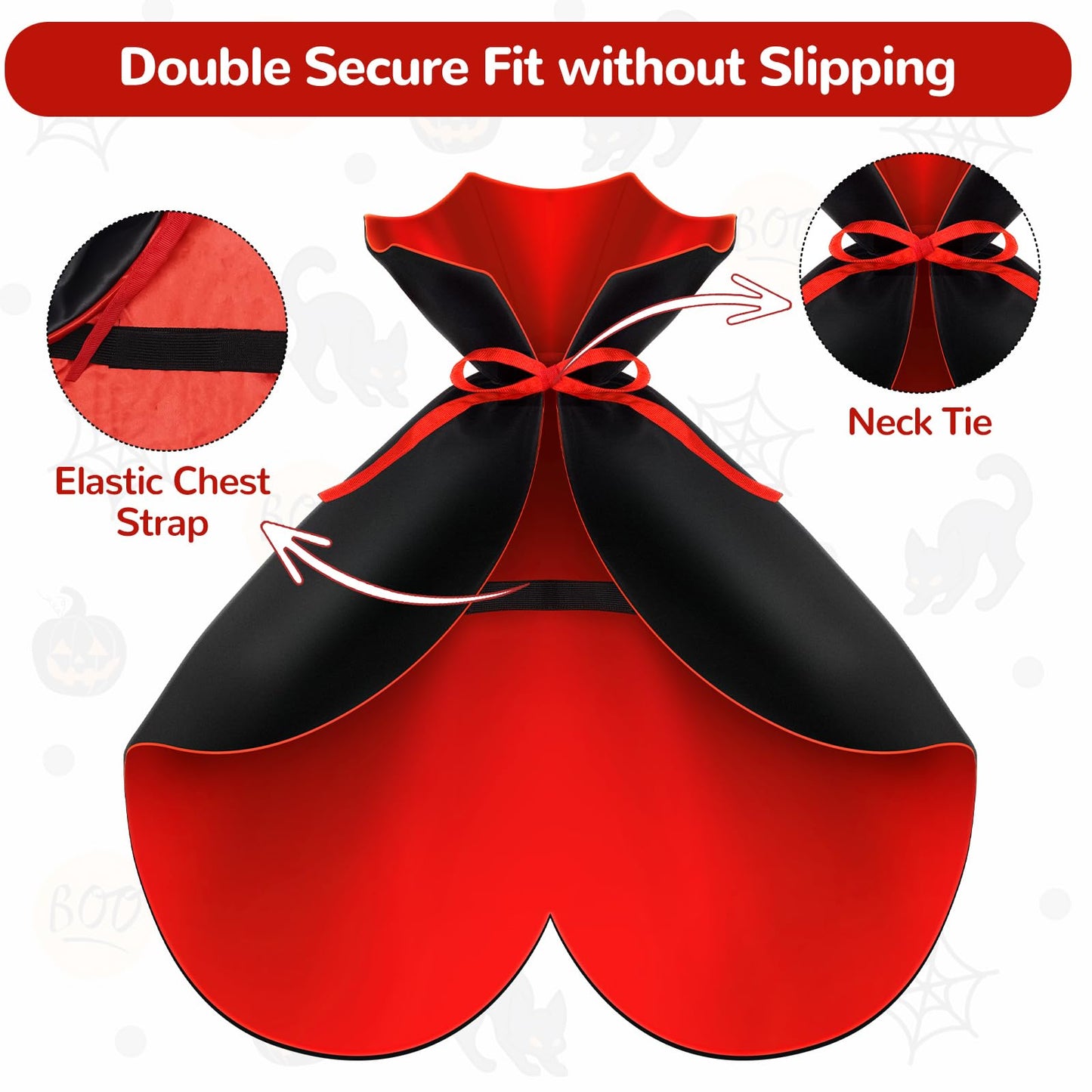 Halloween Pet Vampire Cape Adjustable Red & Black Fancy Dress