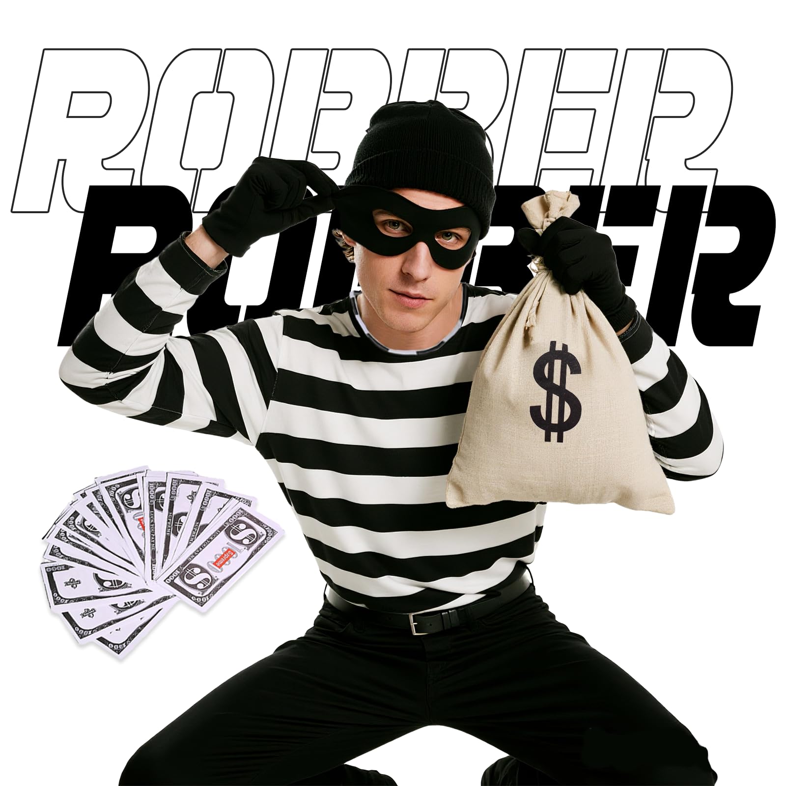 Adults Burglar Costume - Robber Fancy Dress Costume Set - Adult (image 8)