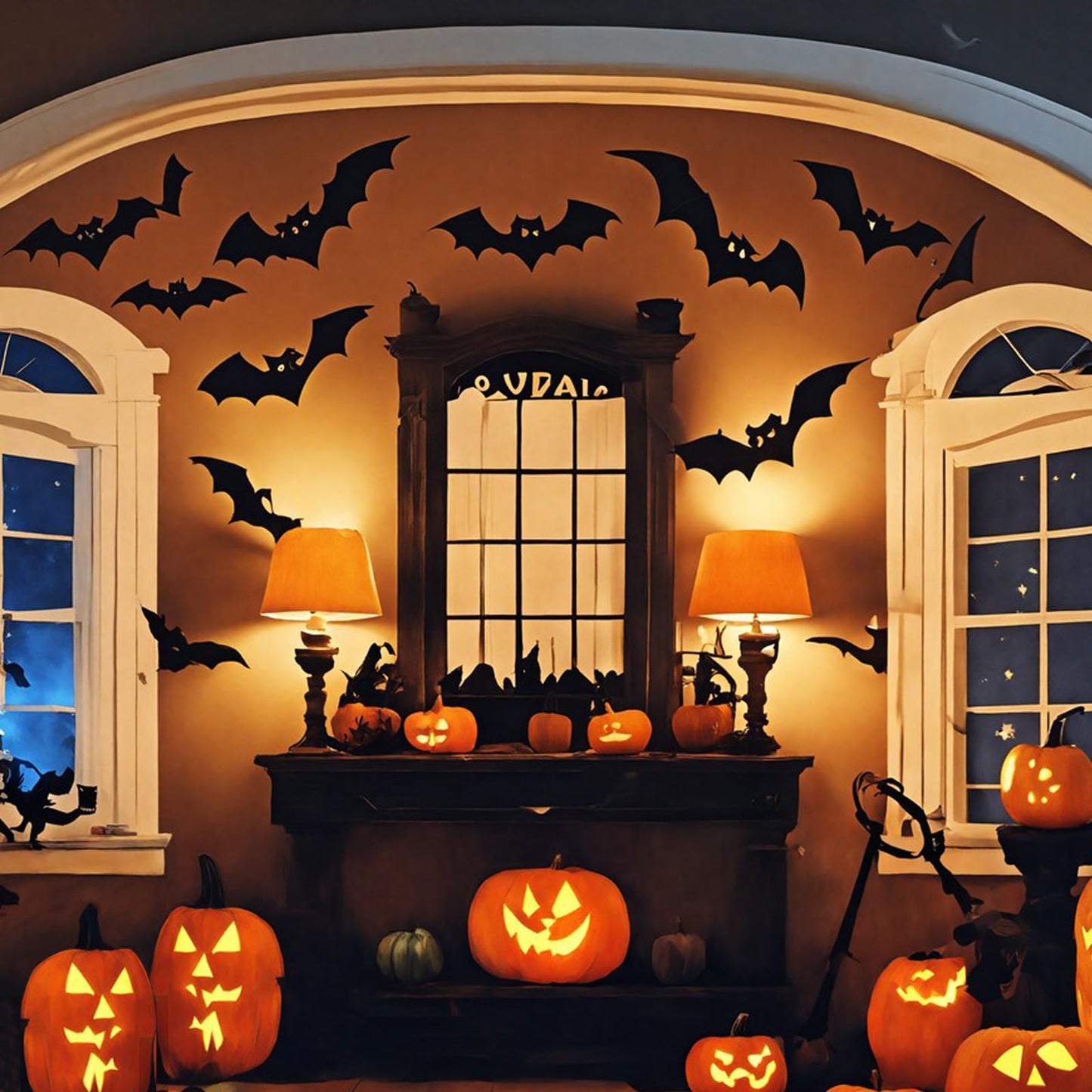 12PCS Bats Halloween Decorations, Black Halloween Hanging Bats/Flying Bat Decorations with Glowing Eyes for Halloween Decor Outdoor Yard Party