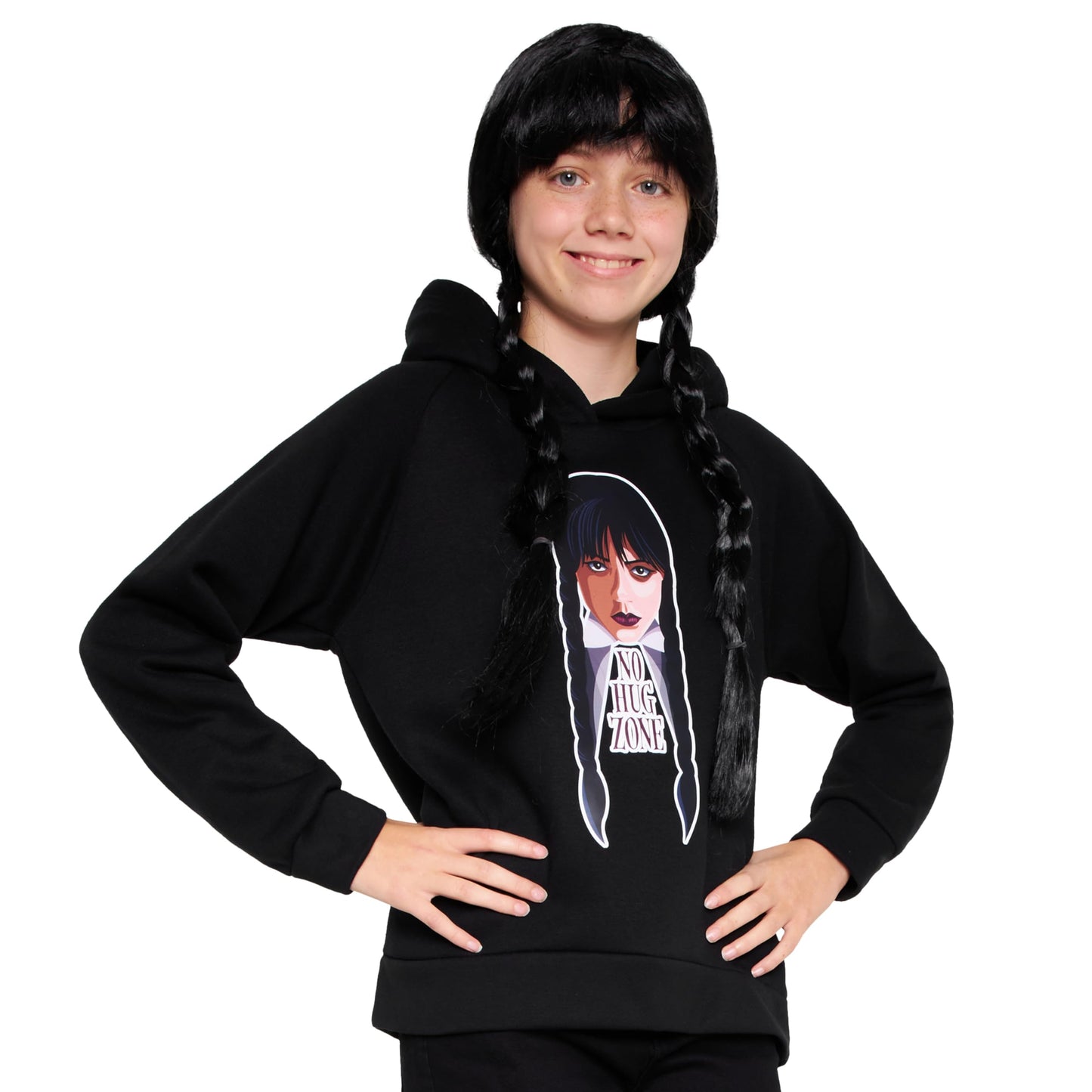 Wednesday Girls Hoodie - Hooded Sweatshirt for Teenagers 7-16 Years Soft Warm Casual Streetwear - Gifts (Black/Hug, 15-16 Years)