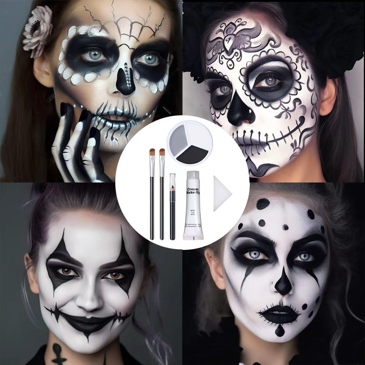 Katiluxiya Halloween Professional Grey Black White Face Paint, Face Painting Kit for Halloween Skeleton Skull, Clown Cosplay, SFX Special Effect and Theme Parties. (01, Color)