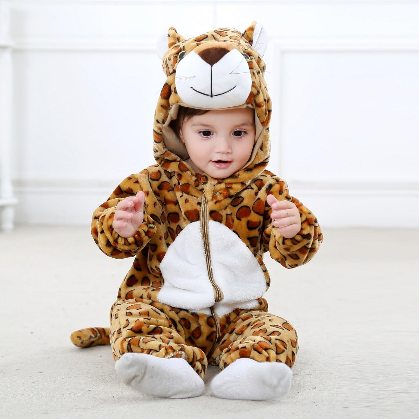 Hilmocho Baby Hooded Romper Unisex Animal Cartoon Onesies Jumpsuit Costume Soft Warm Flannel Playsuit Outfit for Boys Girls