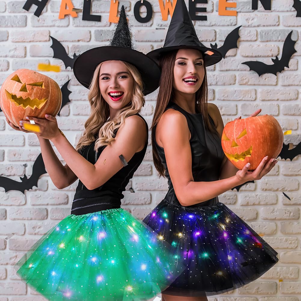URAQT Tulle Tutu Skirts for Women LED Light Up, Tutu Skirts Sequins Stars Elastic, Tutu Adult Teen Skirt Ballet Dance Festival Outfit Halloween Party Costume # Black