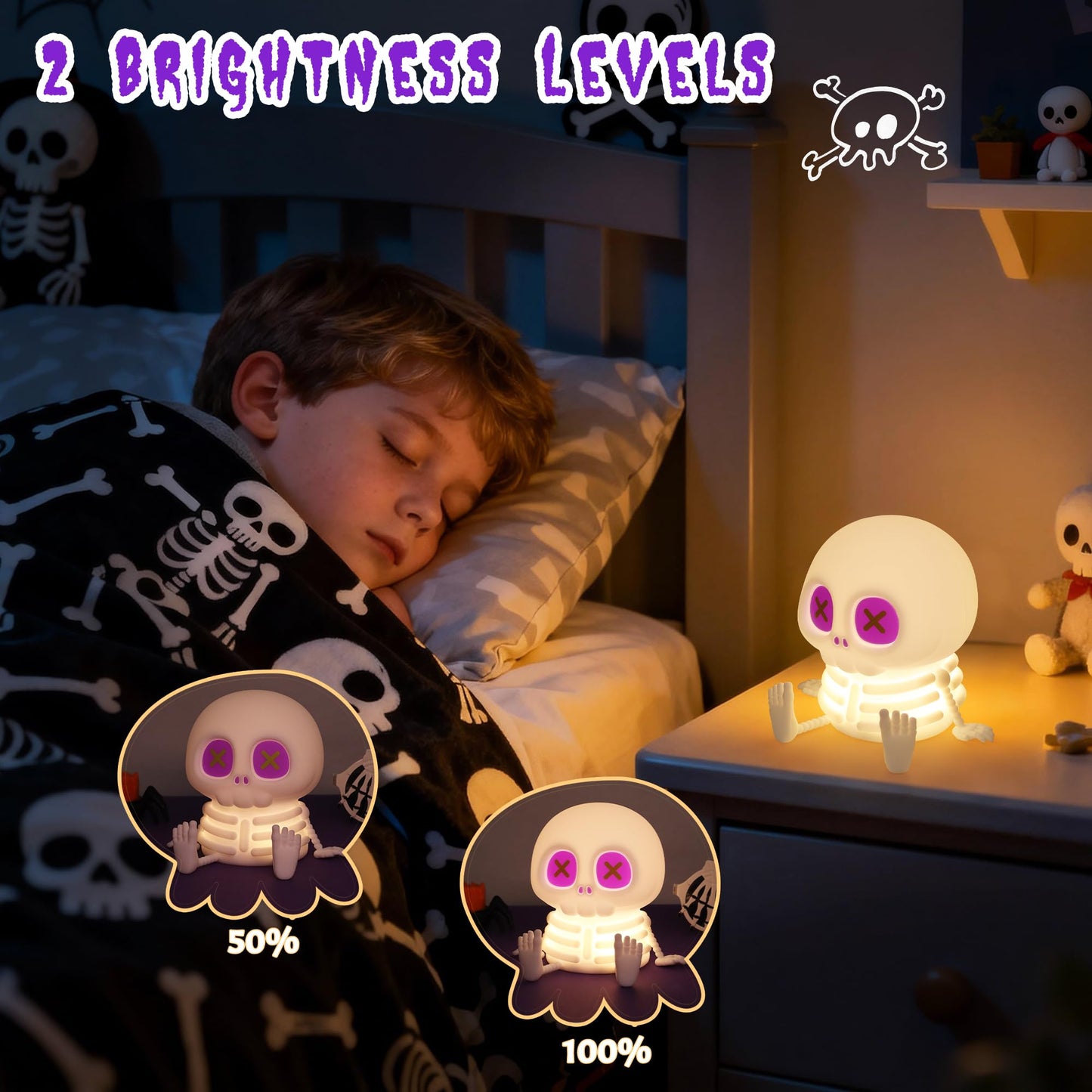 CoolGift Mart Skull Night Light, Silicone Touch Control Lamp. USB Rechargeable with Timer & Brightness Adjustment, Creates Customizable Glow for Gaming Room, or Halloween Decor, a Great Gift for All