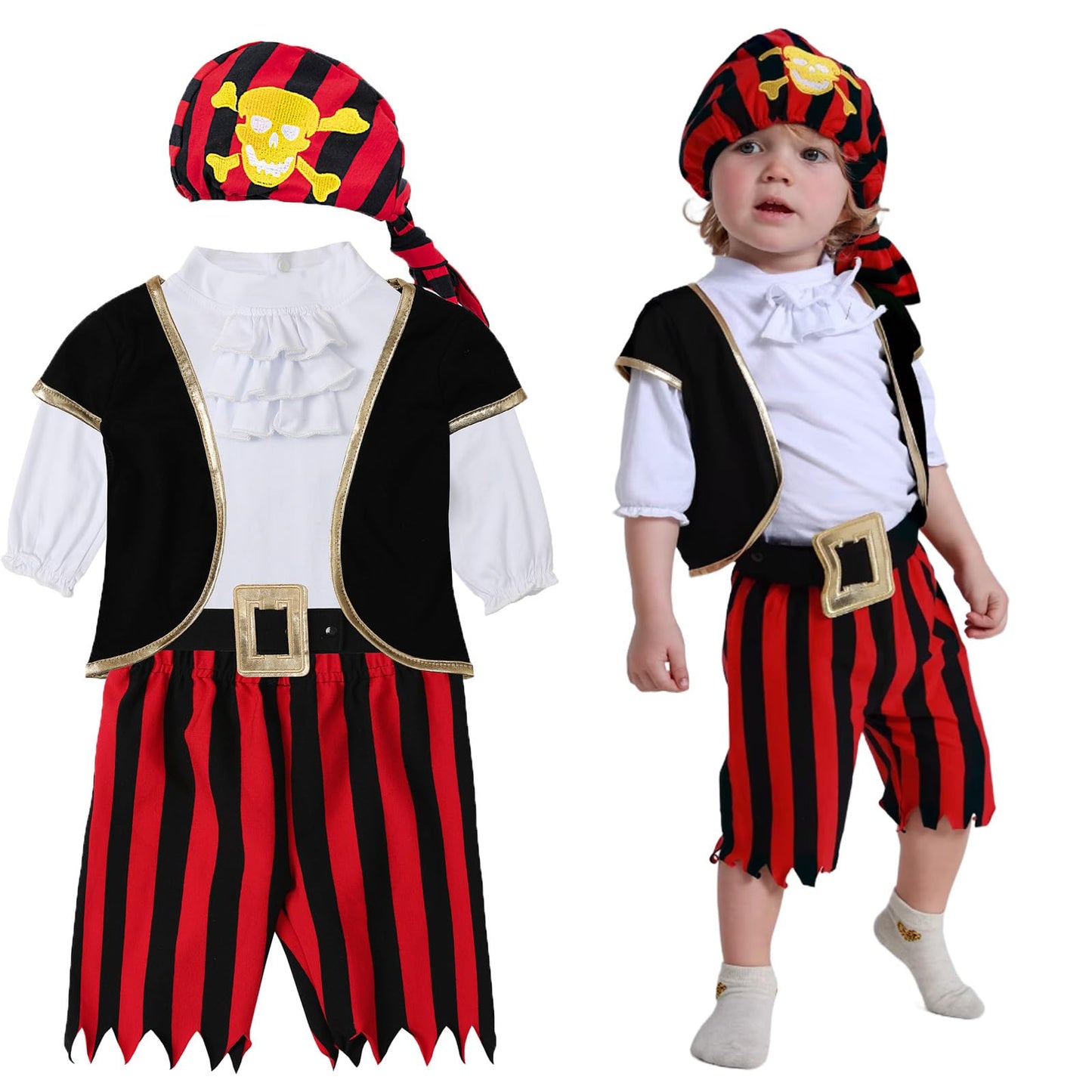MOMBEBE COSLAND Baby Boys Pirate Outfit Carnival Fancy Dress Costume Clothes Set White 6-12 Months
