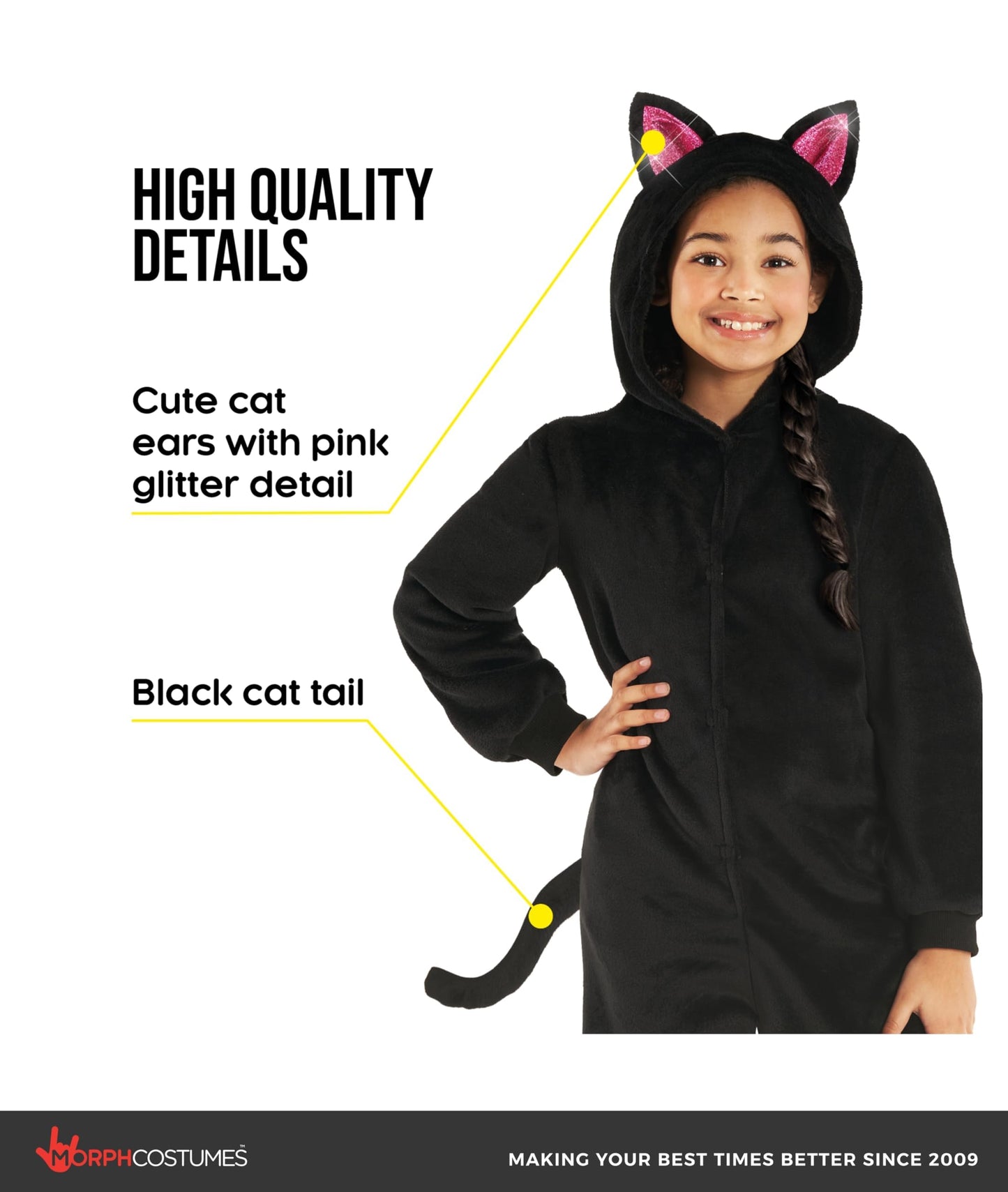 Morph Plush Black Cat Costumes For Kids Cat Costume, Girls Halloween Costumes For Kids, Halloween Costume For Girls XL