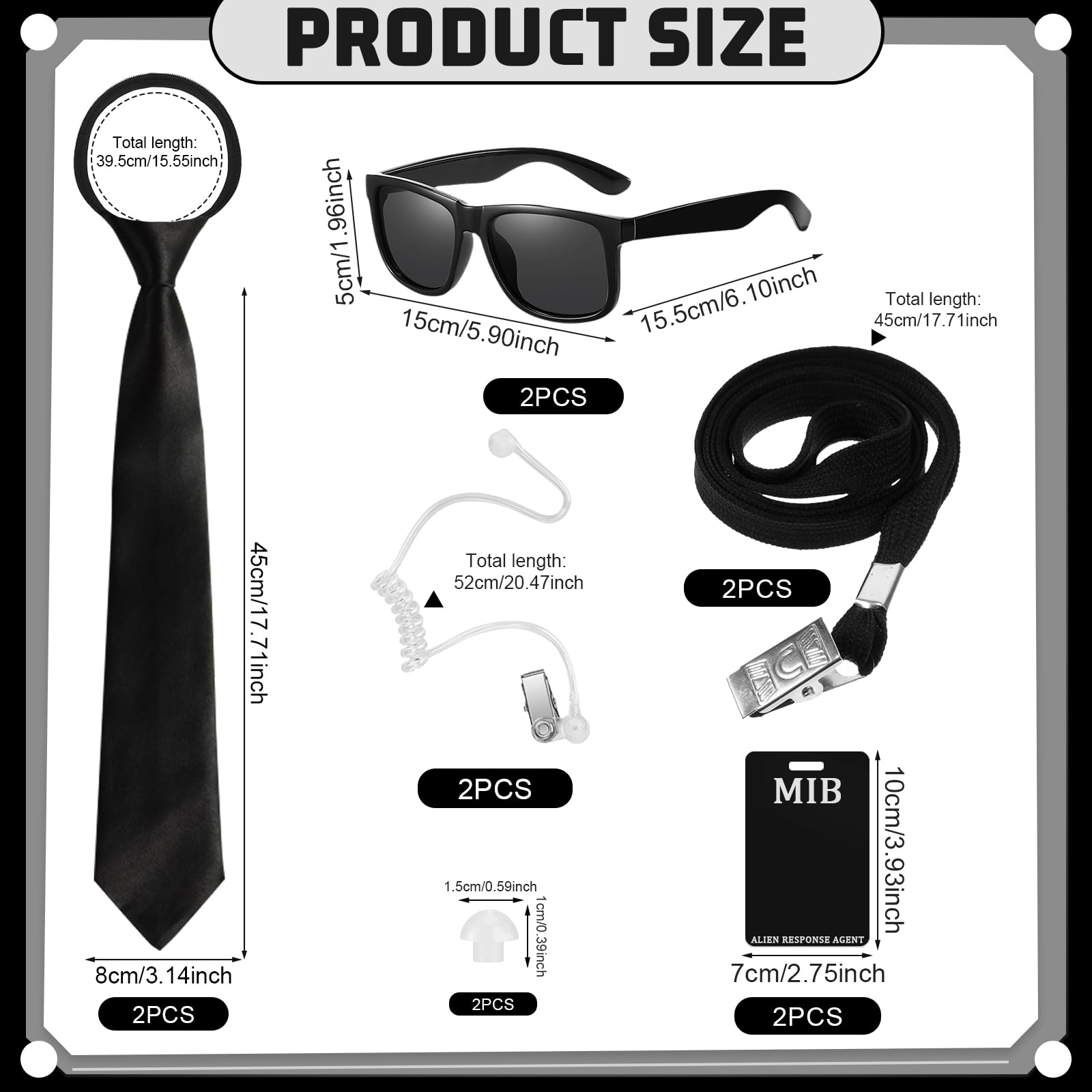 Agent Costume Accessories Set - Secret Agent Dress Up Kit with Id (image 2)