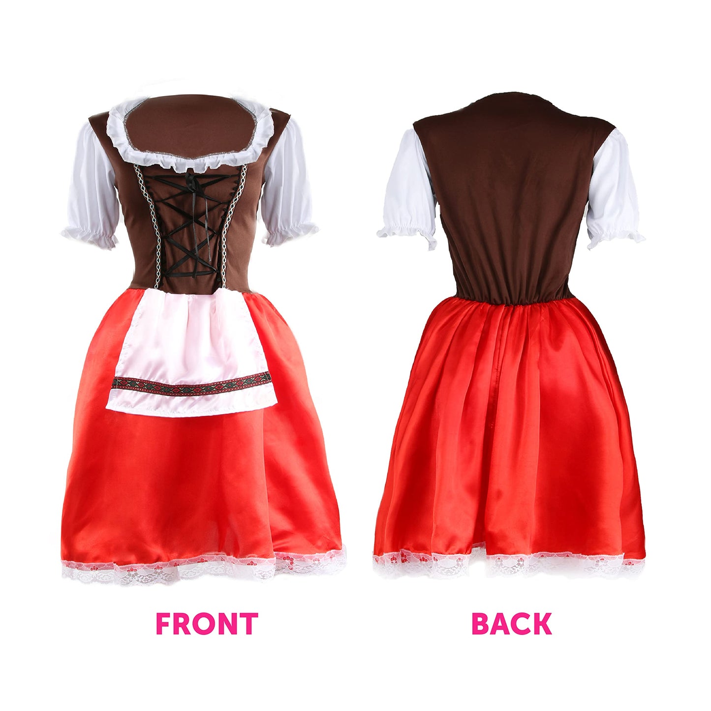 Mens Bavarian Dress Costume - Small - Brown and Red Dress, Blonde Plait Wig, Brown Bavarian Hat, White Stockings - Adults Bavarian Oktoberfest Stag Do Fancy Dress Costume