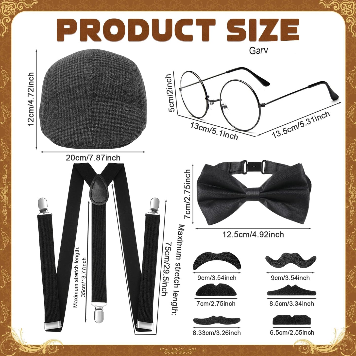 1920s Gatsby Costume Accessories Set - Mens Fancy Dress with Beret