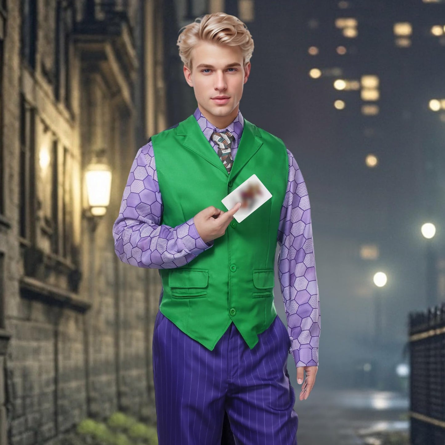 Alaiyaky Adult Men Joker Costume Shirt Vest Tie Outfit Suit Set Halloween Cosplay Dress Up Props (Style A, XXL)