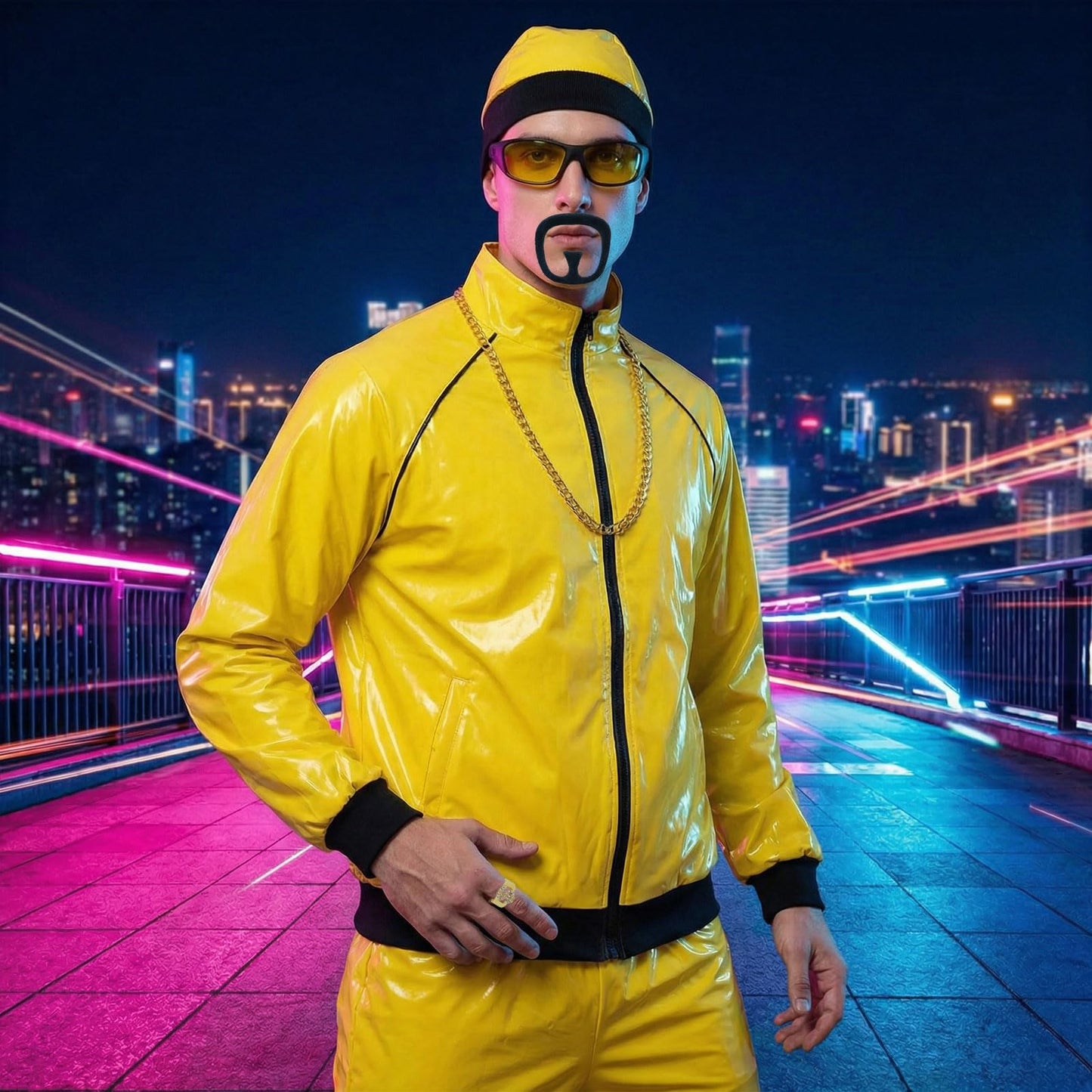 Amycute 90s Rapper Celebrity Costume for Adults, Men’s 80s 90s Fancy Dress with Accessories Kit, Ali-g Costume Adults Funny Rapper Halloween Stag Do Fancy Dress Outfits