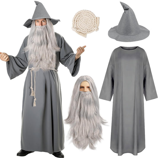 Grey wizard costume robe and hat