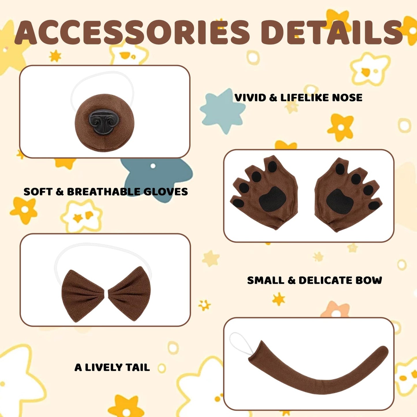 Dog Ears Headband - Five-Piece Dog Costume Set for Adults and Kids