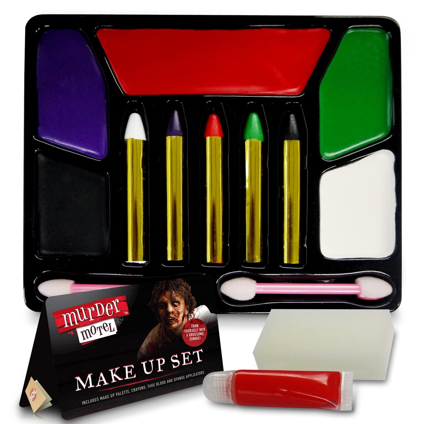 SOL 1pk Zombie Makeup Set, Includes Face Paint Colour Palette, Crayons, Fake Blood and Sponge, Halloween Vampire SFX Make Up Kit for Children, Special Effects Face Paint Set for KIds and Adults